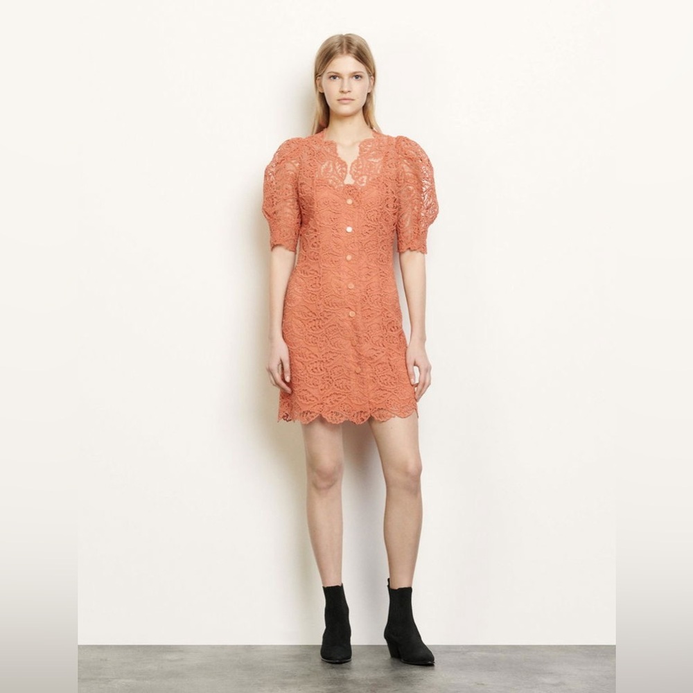 NWT Sandro Livan Short Lace Dress In Orange
